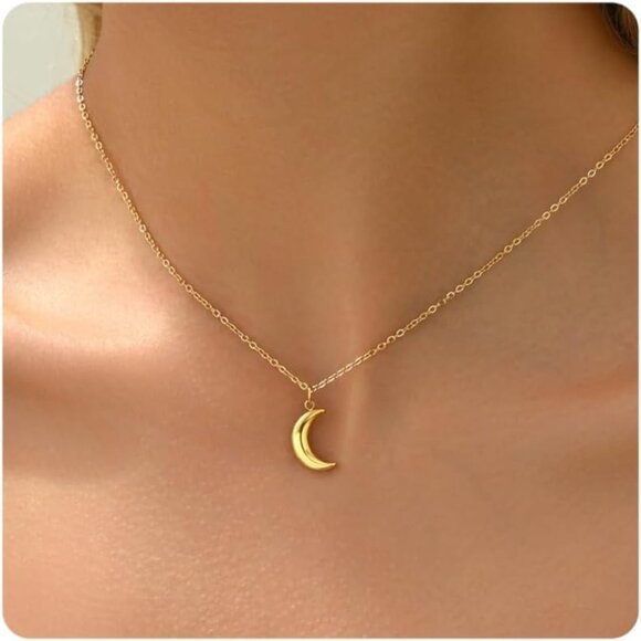 ⚡Gold Necklace for Women 18K Plated Crescent Moon Sun Horse Shoe Horn Pendant - Picture 1 of 7